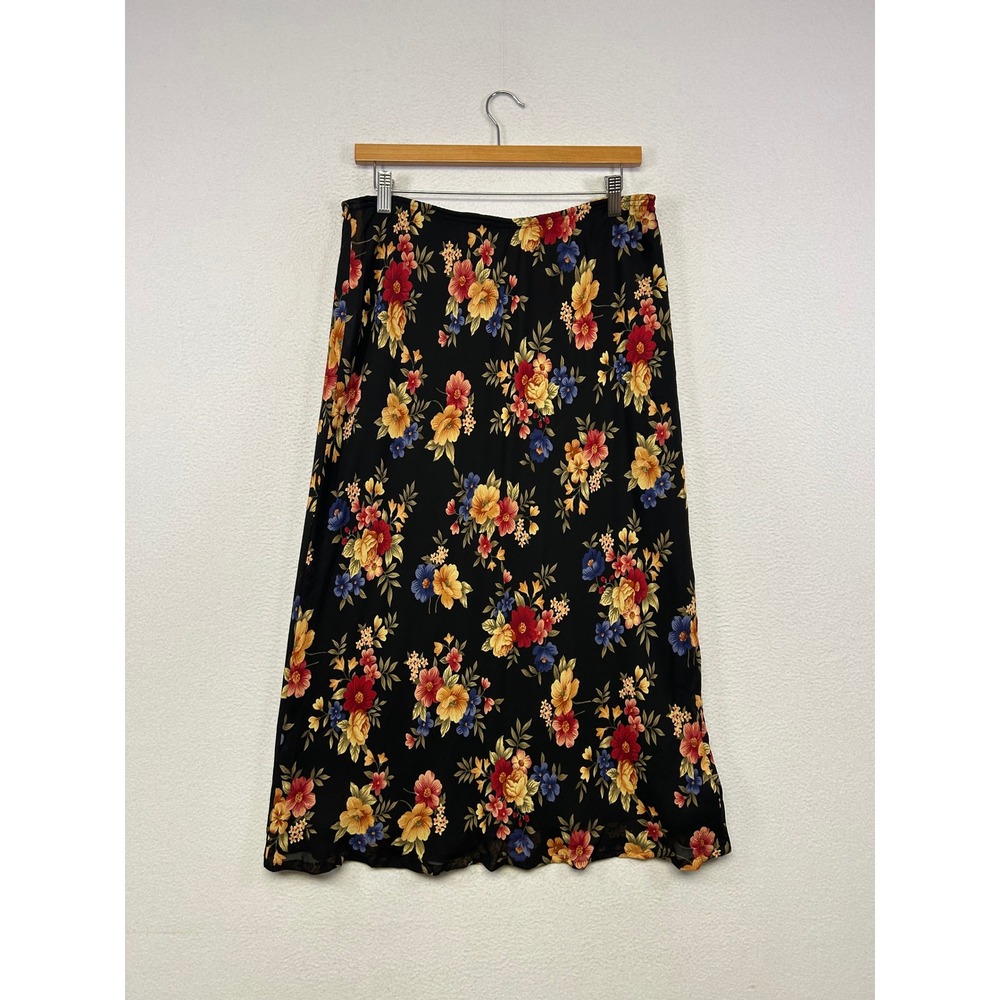 Whimsygoth Jones New York Sport Womens 8 Black Floral Rayon A-Line Midi Skirt